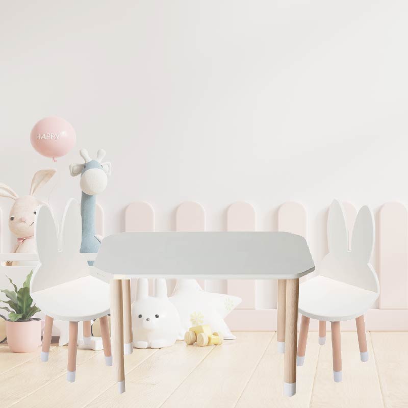סט שולחן מלבני ו-2 כסאות ארנב לילדים